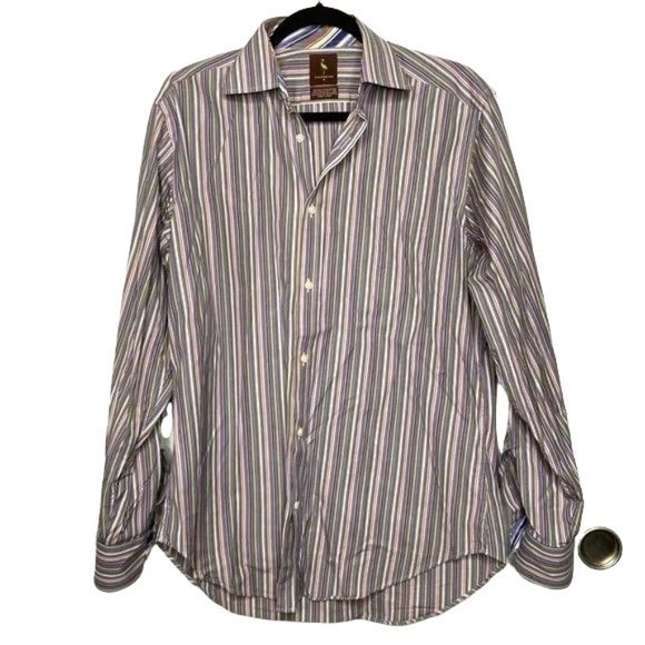 Tailorbyrd Button Down Men's Striped Shirt * Med * Egyptian Cotton * EUC - Picture 1 of 8